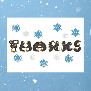 Penguin THANKS Snö Snowflake Winter Tack Kort