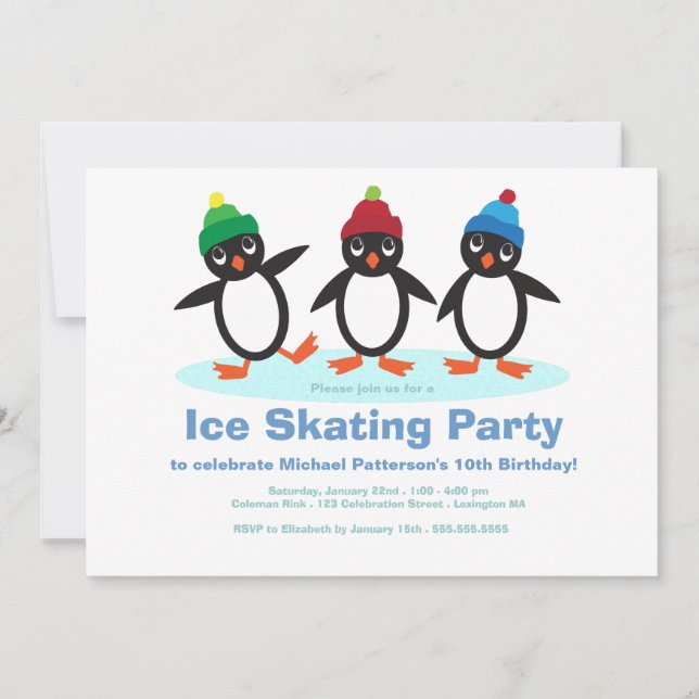 Penguin Trio Boys Ice Skal Födelsedagsfest Inbjudningar (Framsida)