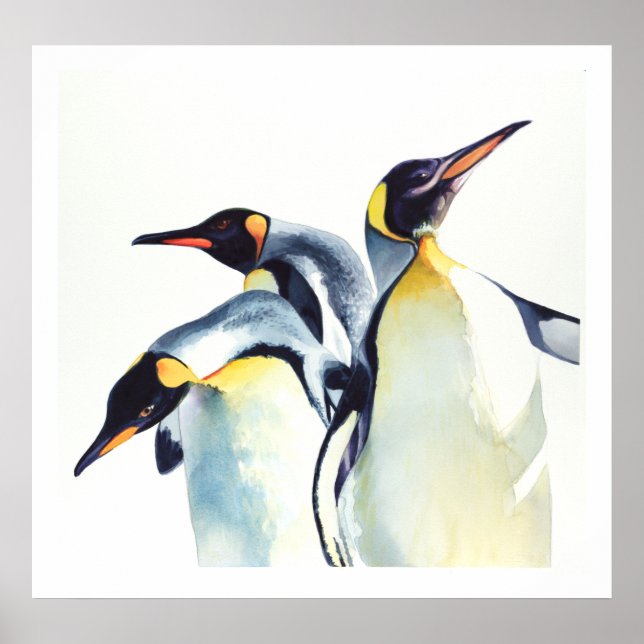"Penguin Trio" Wildlife Watercolor Art Poster (Framsidan)