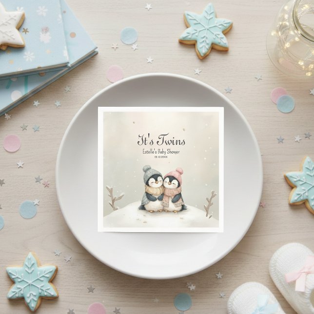 Penguin Twins Baby Shower Winter Theme Boy Girl  Pappersservett (Skapare uppladdad)