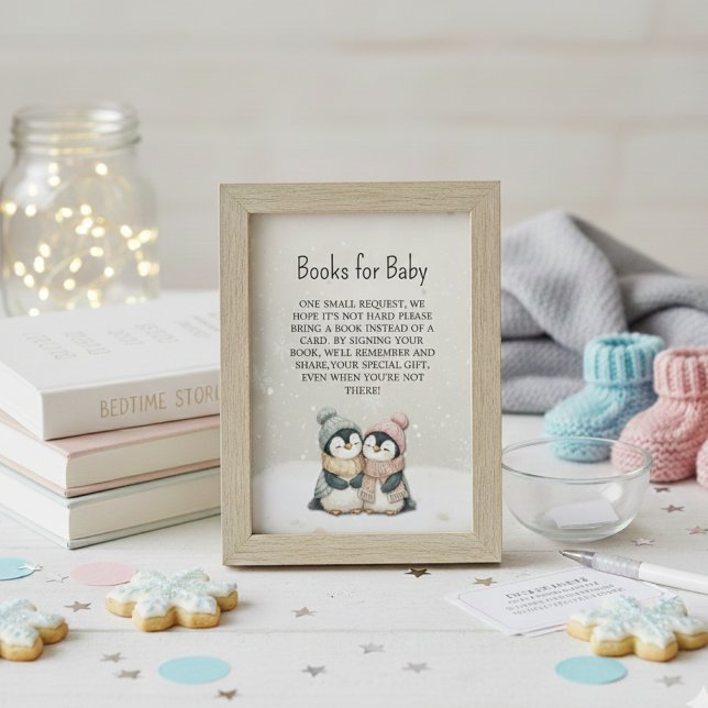 Penguin Twins books for Baby Shower Tilläggskort (Skapare uppladdad)