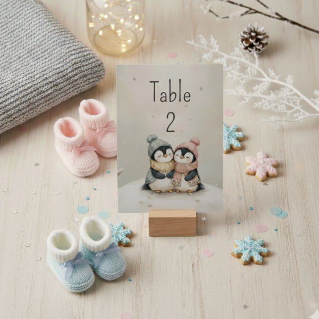 Penguin Twins Winter Wonderland Baby Shower  Bordsnummer (Skapare uppladdad)