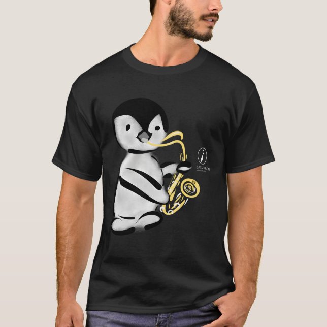 Penguin-uppspelningssaxiofon T Shirt (Framsida)