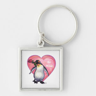 Penguin Valentindagen Fyrkantig Silverfärgad Nyckelring