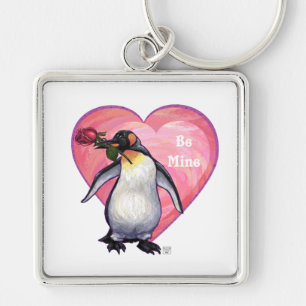Penguin Valentindagen Fyrkantig Silverfärgad Nyckelring