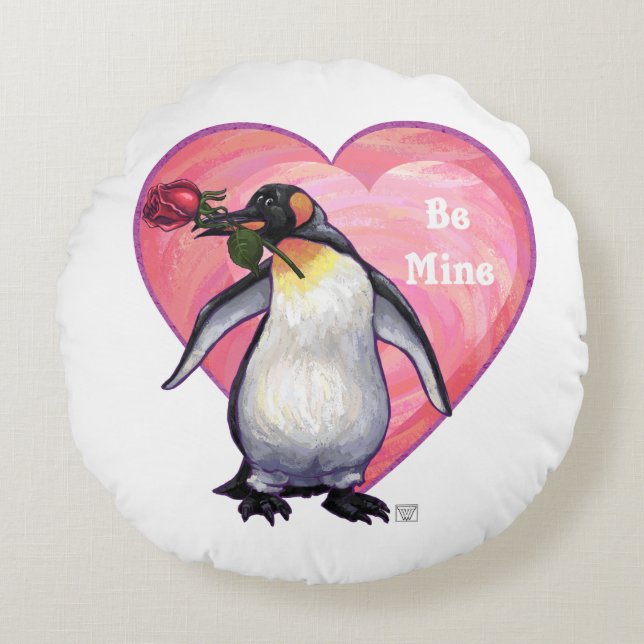 Penguin Valentindagen Rund Kudde (Framsidan)