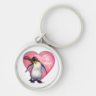 Penguin Valentindagen Rund Silverfärgad Nyckelring