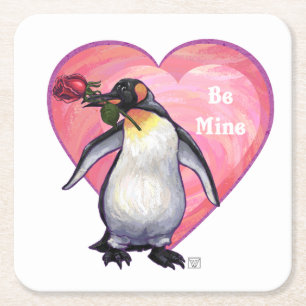 Penguin Valentindagen Underlägg Papper Kvadrat