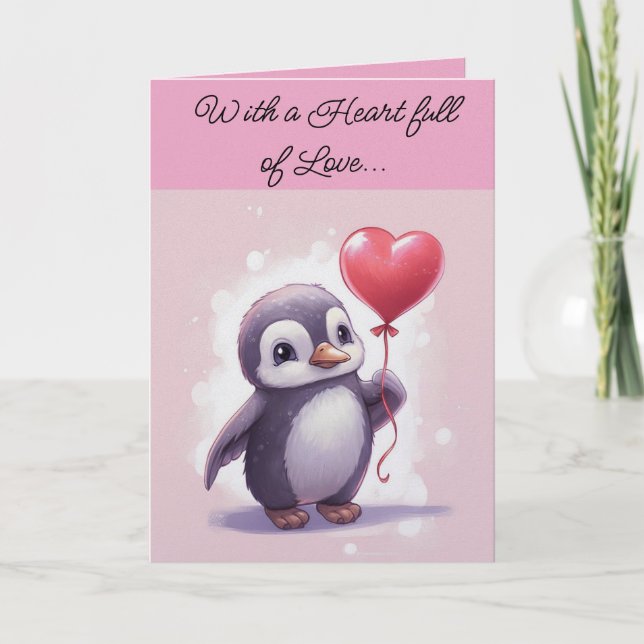 Penguin Valentine Day Holiday Card Helgkort (Framsida)