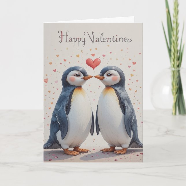 Penguin Valentine Sweet Winter Love Couple  Helgkort (Framsida)