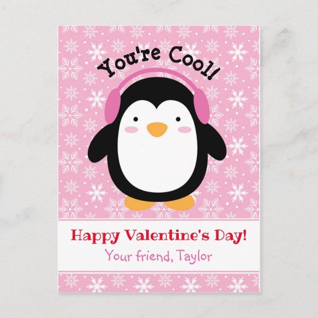 Penguin Valentines day-kort (barn) Rosa Girls Helg Vykort (Framsida)