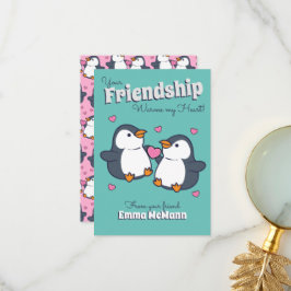 Penguin Vänskap Classroom Valentine Card Tack Kort