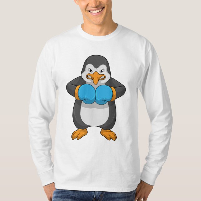 Penguin vid Boxing med Boxing handskar T Shirt (Framsida)