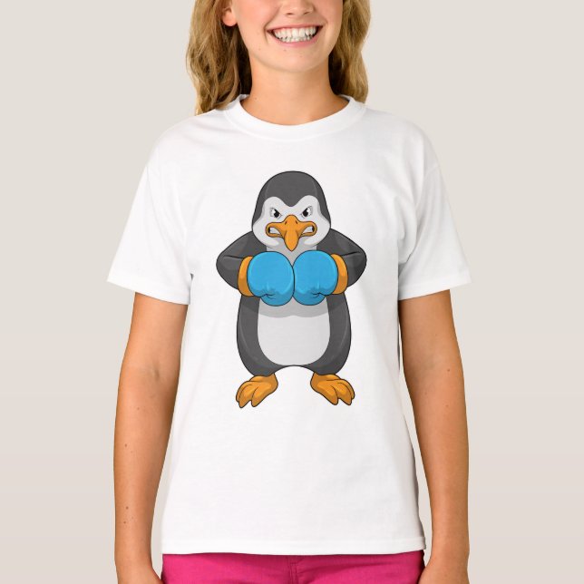 Penguin vid Boxing med Boxing handskar T Shirt (Framsida)