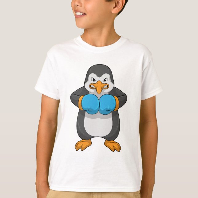 Penguin vid Boxing med Boxing handskar T Shirt (Framsida)