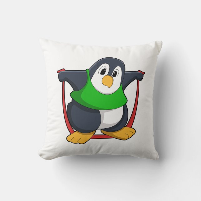 Penguin vid Fitness med Skipping rope.PNG Kudde (Framsida)