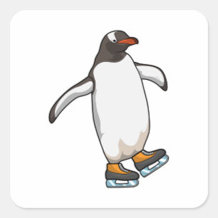 Penguin vid isfiske med isskiffer fyrkantigt klistermärke