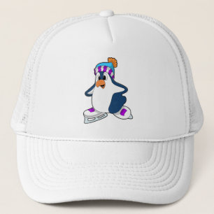 Penguin vid isfiske med isskiffer keps