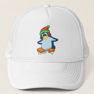 Penguin vid isfiske med isskiffer keps