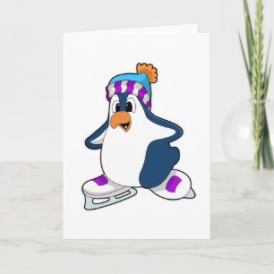 Penguin vid isfiske med isskiffer kort