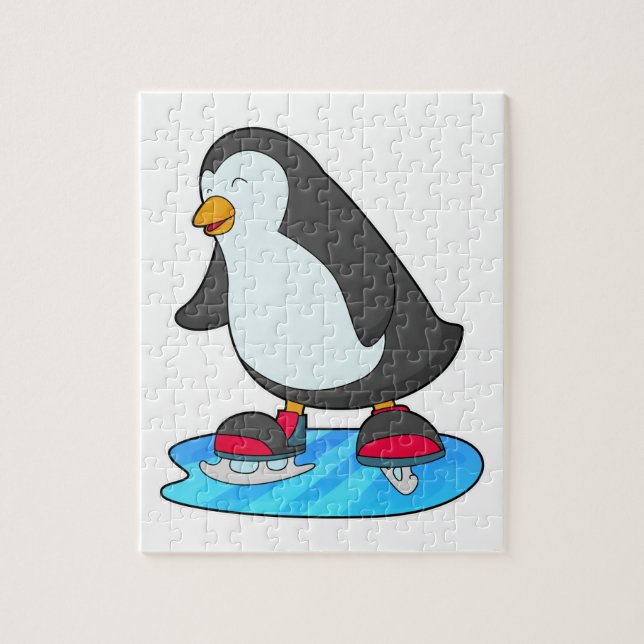 Penguin vid isfiske med isskiffer pussel (Vertikal)
