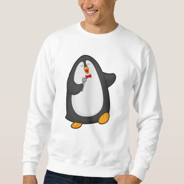 Penguin vid singel med mikrofon & Tie Lång Ärmad Tröja (Framsida)