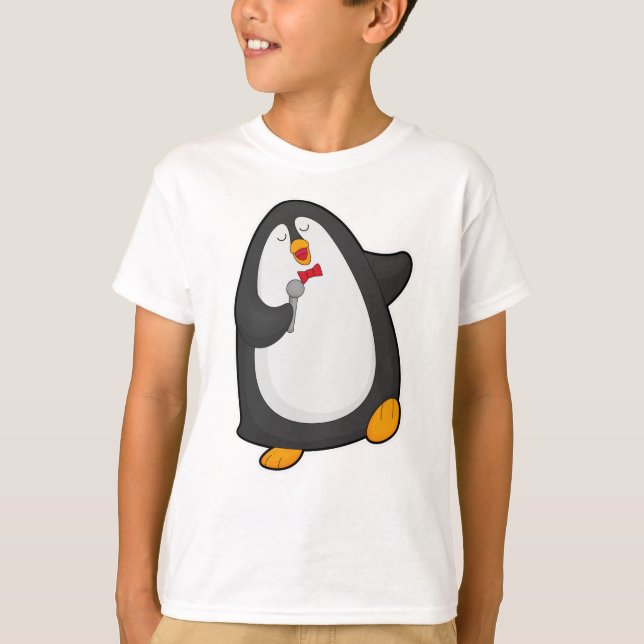 Penguin vid singel med mikrofon & Tie T Shirt (Framsida)