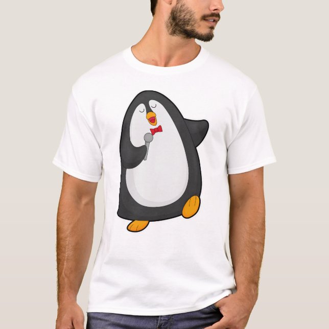 Penguin vid singel med mikrofon & Tie T Shirt (Framsida)