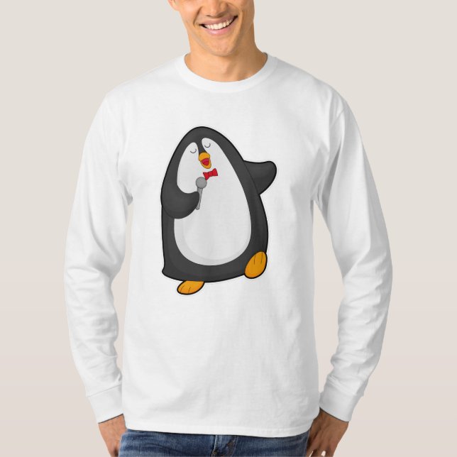 Penguin vid singel med mikrofon & Tie T Shirt (Framsida)