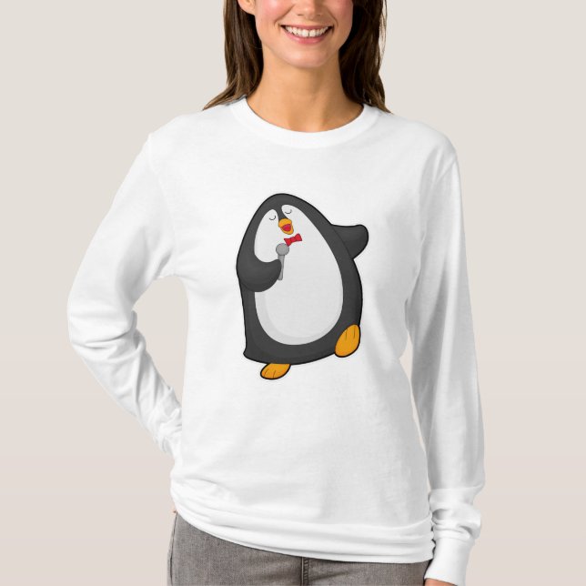 Penguin vid singel med mikrofon & Tie T Shirt (Framsida)