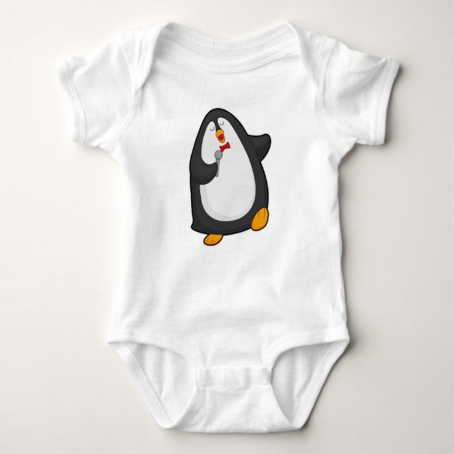 Penguin vid singel med mikrofon & Tie T Shirt (Framsida)