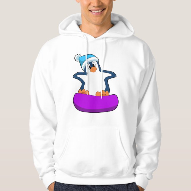 Penguin vid Snowboarding med Snowboard board Hoodie (Framsida)