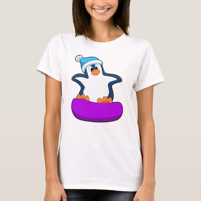 Penguin vid Snowboarding med Snowboard board T Shirt (Framsida)
