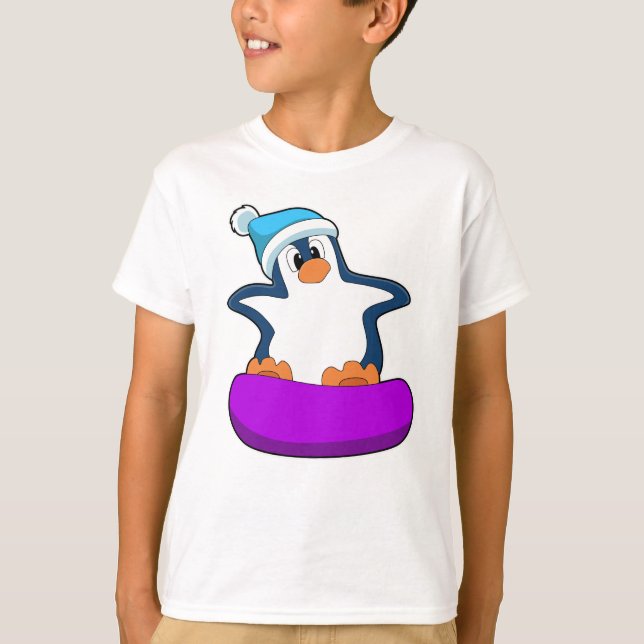 Penguin vid Snowboarding med Snowboard board T Shirt (Framsida)