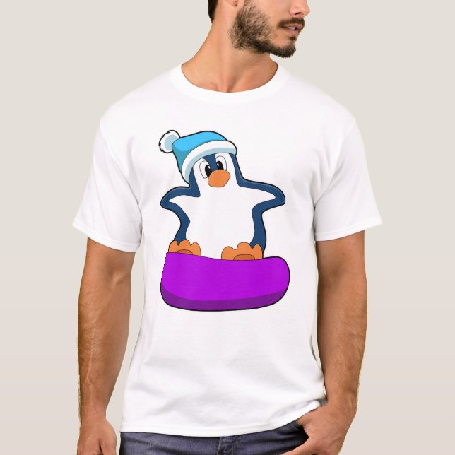 Penguin vid Snowboarding med Snowboard board T Shirt (Framsida)