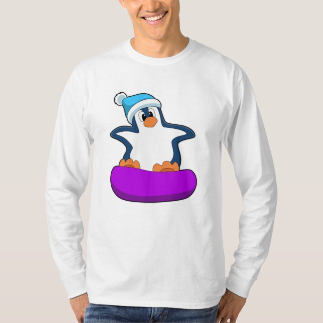 Penguin vid Snowboarding med Snowboard board T Shirt (Framsida)