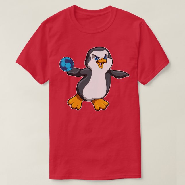 Penguin vid sport med handboll t shirt (Design framsida)