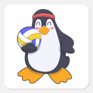 Penguin vid Volleyball Sports Fyrkantigt Klistermärke