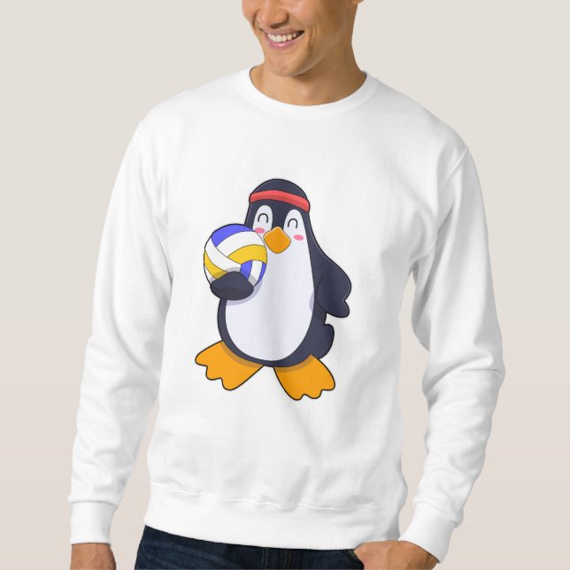 Penguin vid Volleyball Sports Lång Ärmad Tröja (Framsida)