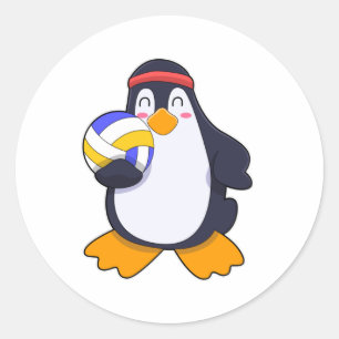 Penguin vid Volleyball Sports Runt Klistermärke
