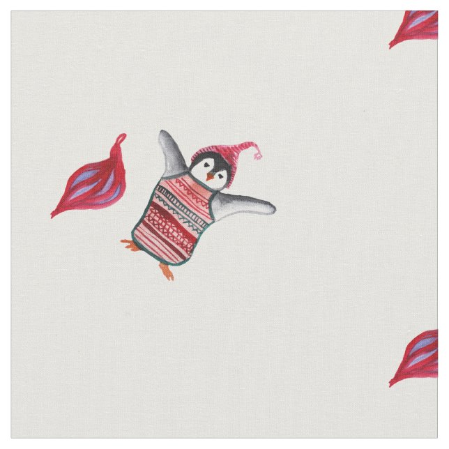 Penguin Watercolor Art  Tyg (Närbild)