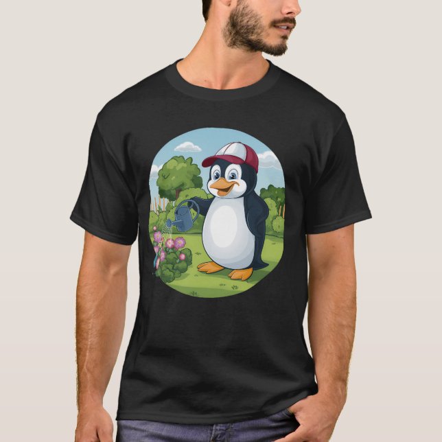 Penguin Waternig Flowers T Shirt (Framsida)