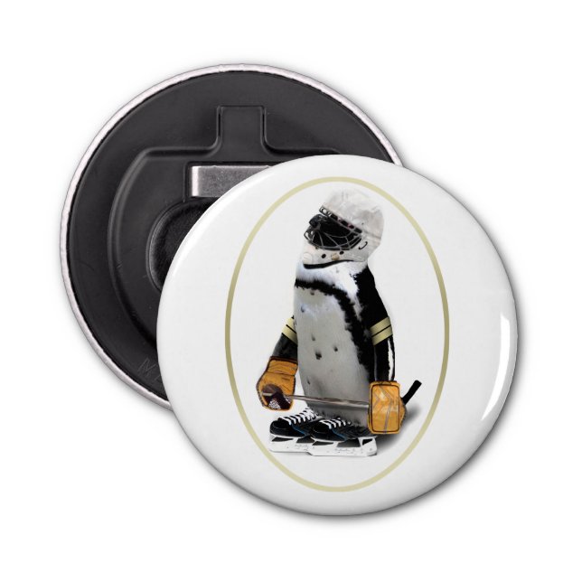 Penguin Wearing Hockey Gear Flasköppnare (Framsidan)