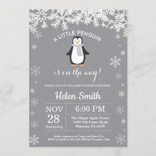 Penguin Winter Baby Shower Snowflake-inbjudan Inbjudningar