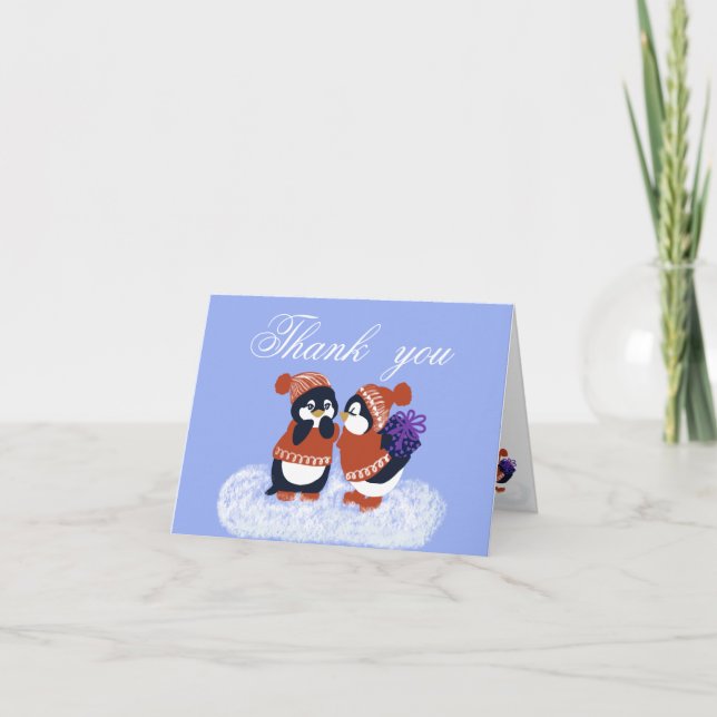 Penguin Winter Birthday Baby Shower Tack Kort (Framsida)