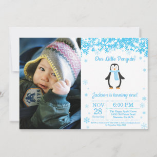 Penguin Winter Boy Birthday Photo Inbjudningar