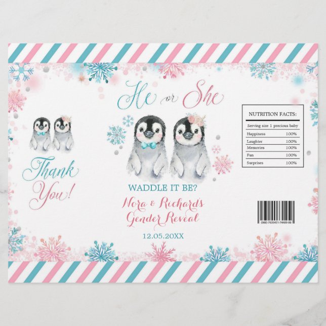 Penguin Winter Gender Reveal Chip Bag Wrapper Reklamblad (Framsidan)