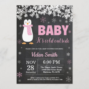 Penguin Winter Girl Baby Shower Chalkboard Inbjudningar