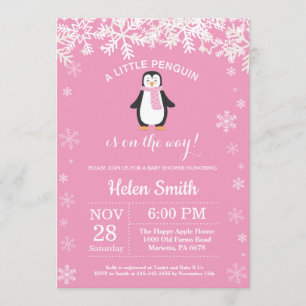 Penguin Winter Girl Baby Shower Snowflake Inbjudningar