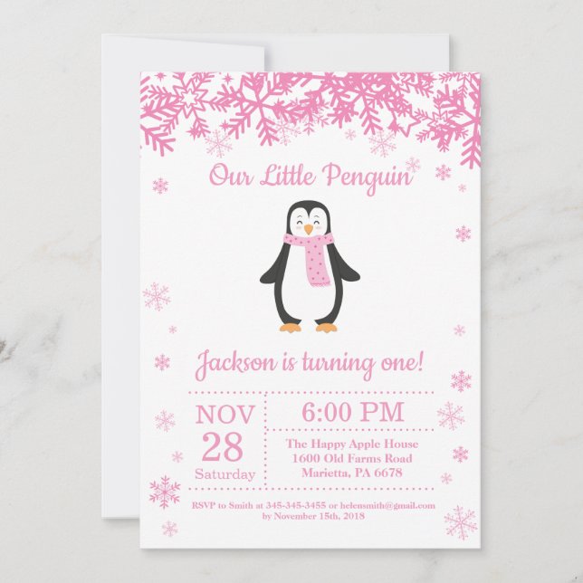 Penguin Winter Girl Birthday-inbjudan Inbjudningar (Framsida)